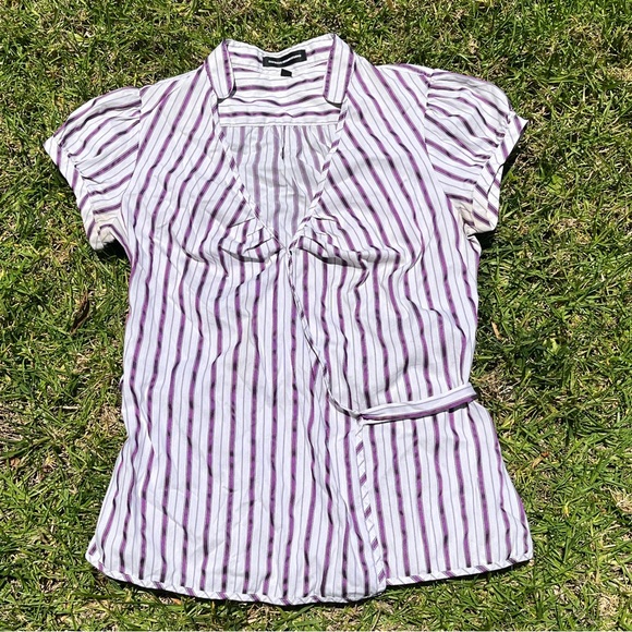 Express Studio purple striped cap sleeve wrap blouse M - Picture 4 of 11